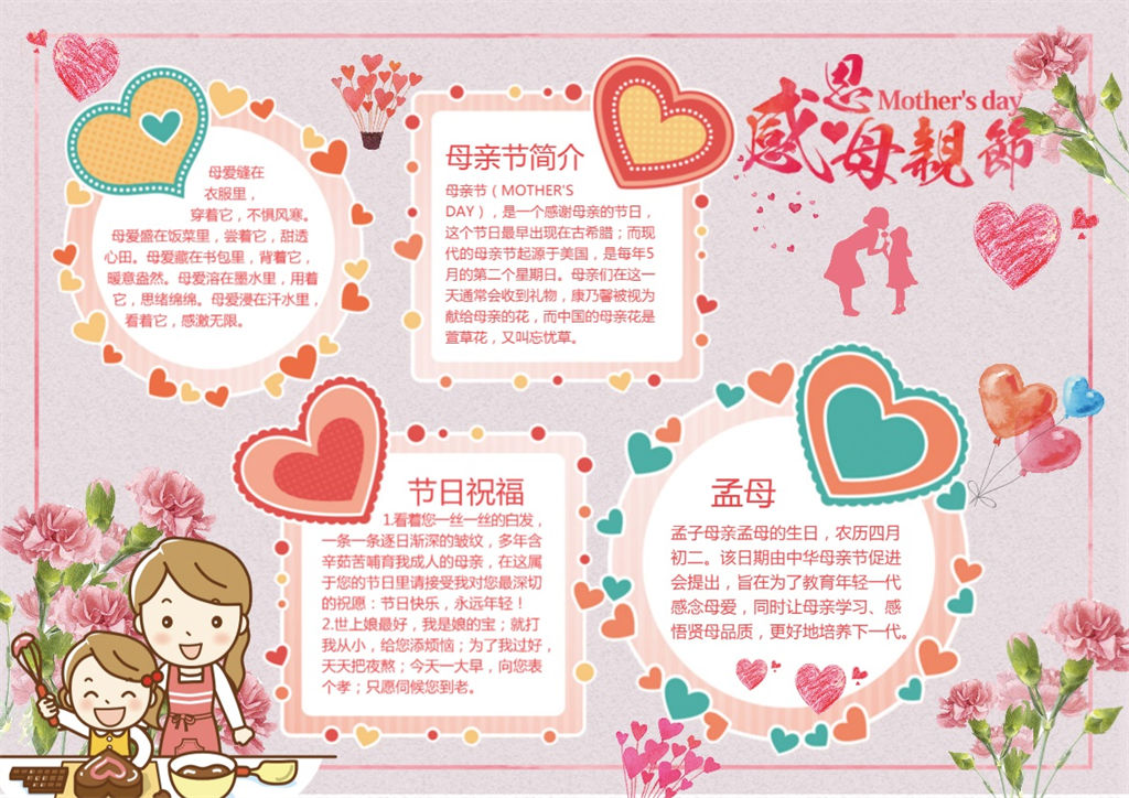 感恩母亲节宣传宣扬手抄报Word模板-办公资源网
