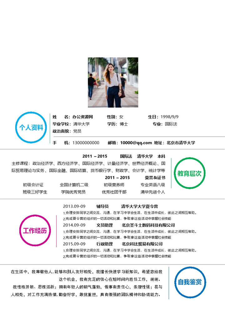 经典实用个人求职应聘简历范本Word模板-办公资源网