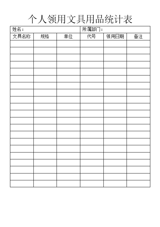 公司个人领用文具用品统计表Word模板-办公资源网