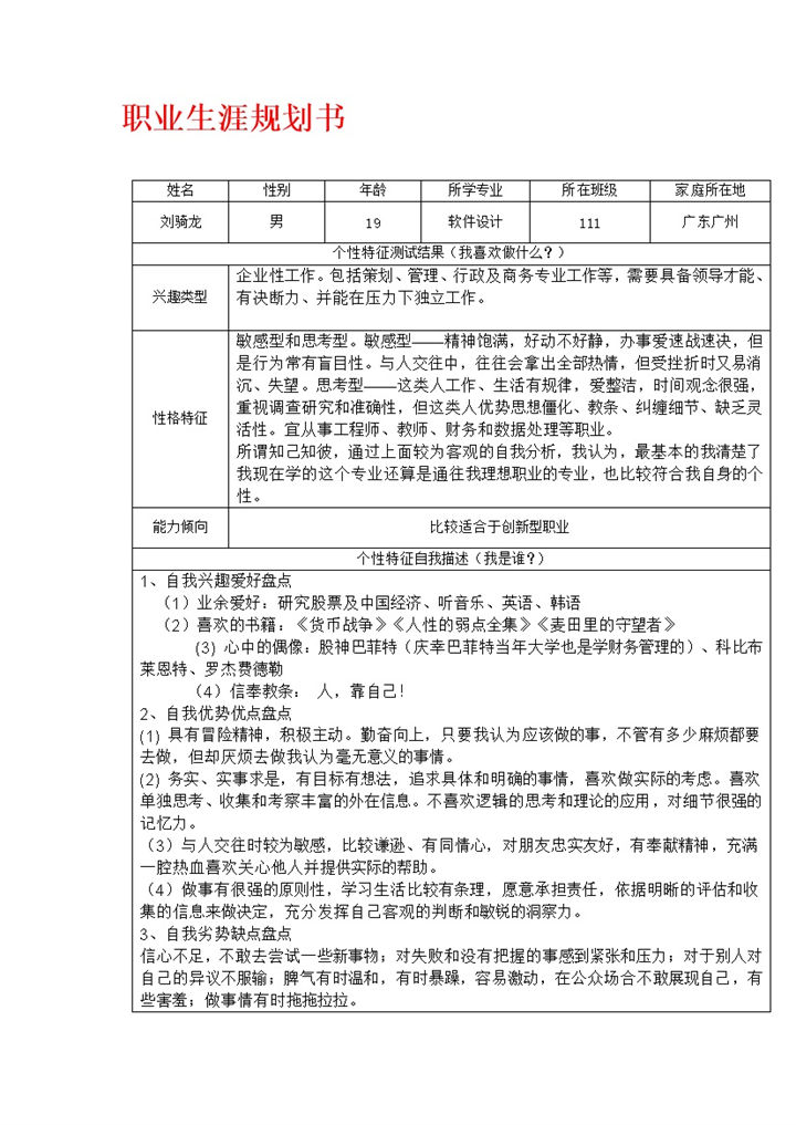 简约风格软件设计专业大学生职业生涯规划书Word模板-办公资源网