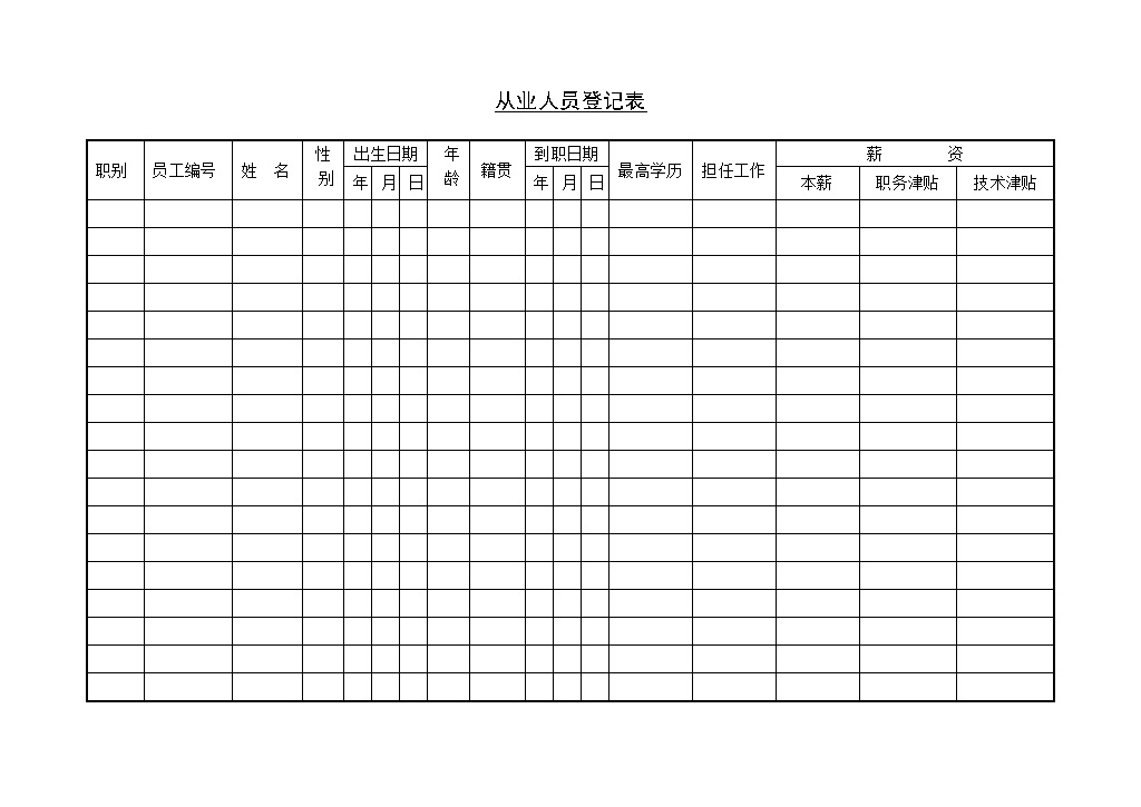 企业从业人员详细信息登记表Word模板-办公资源网