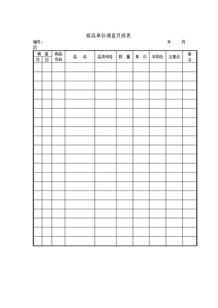 商品单价调查月报表word模板-办公资源网