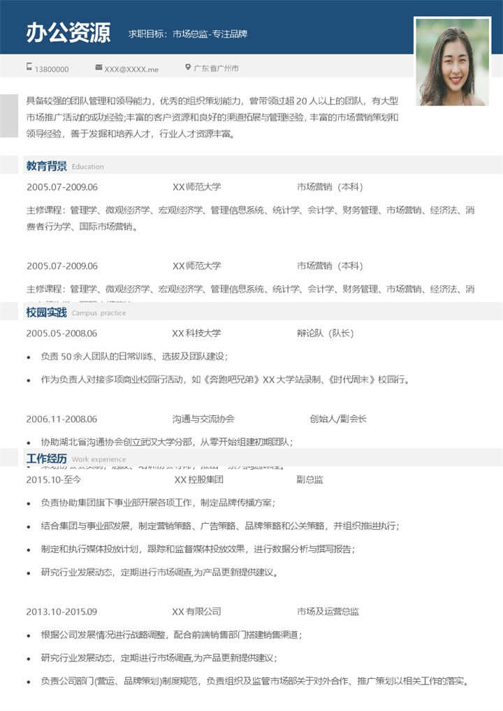 市场运营类工作通用岗位求职个人简历Word模板-办公资源网