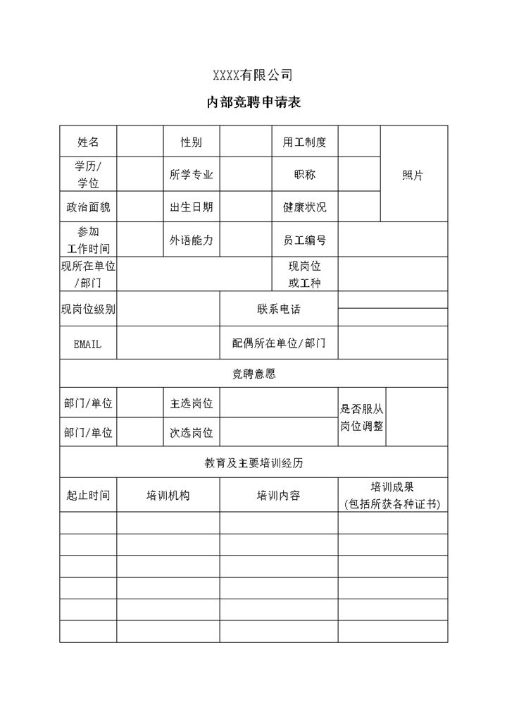 内部竞聘申请表word模板-办公资源网
