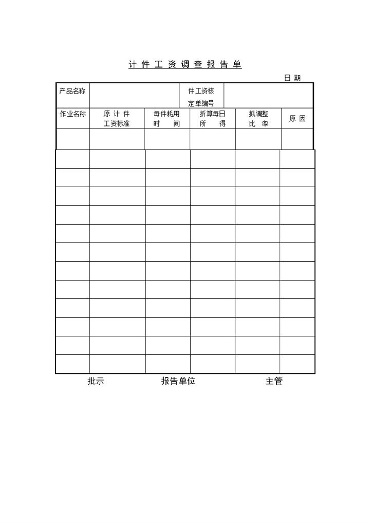 员工计件工资表格计件工资调查报告单Word模板-办公资源网