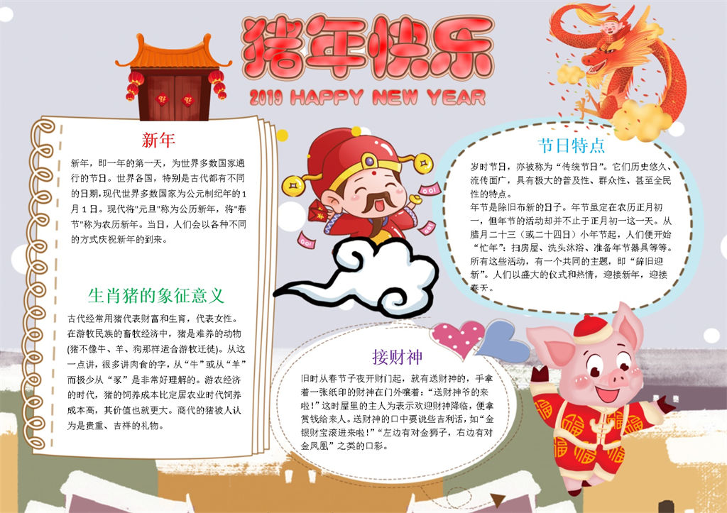 猪年节日新春快乐手抄报Word模板-办公资源网