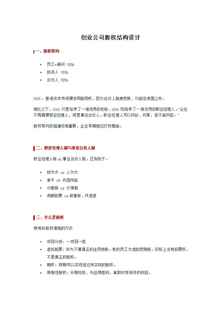 创业公司股权结构设计新公司股权架构设计Word模板-办公资源网