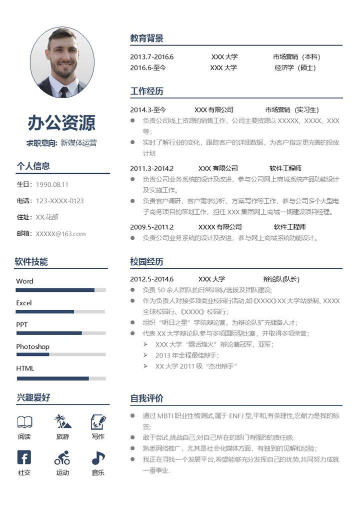 简洁实用新媒体运营相关岗位个人工作求职简历Word模板-办公资源网