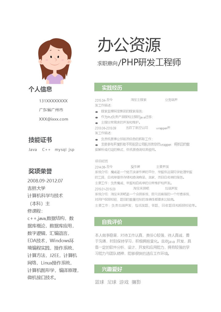 PHP研发工程师个人竞聘求职简历word模板-办公资源网