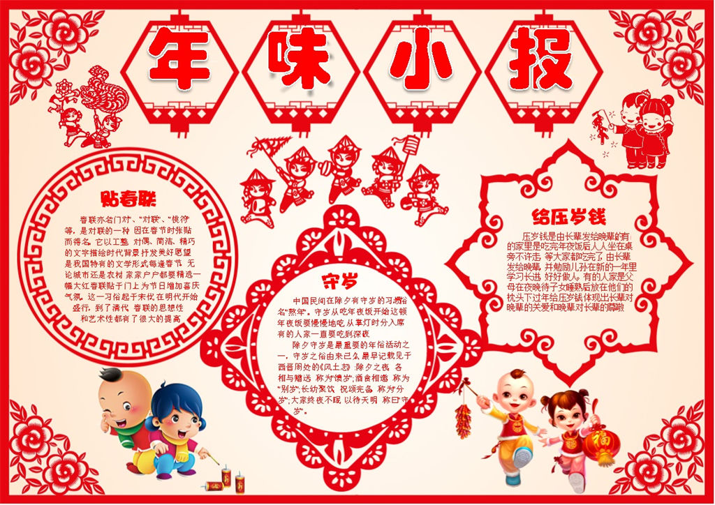 剪纸年味年俗手抄报Word模板-办公资源网