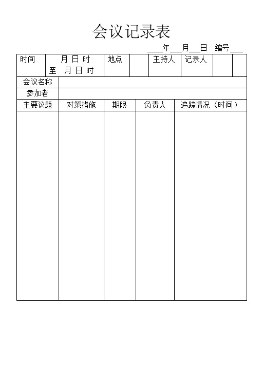 公司行政人员常用会议记录表Word模板-办公资源网