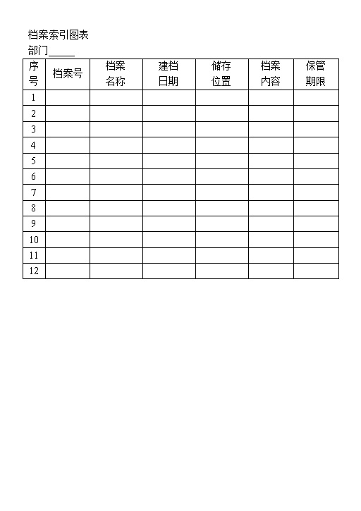 公司部门客户档案索引图表Word模板-办公资源网