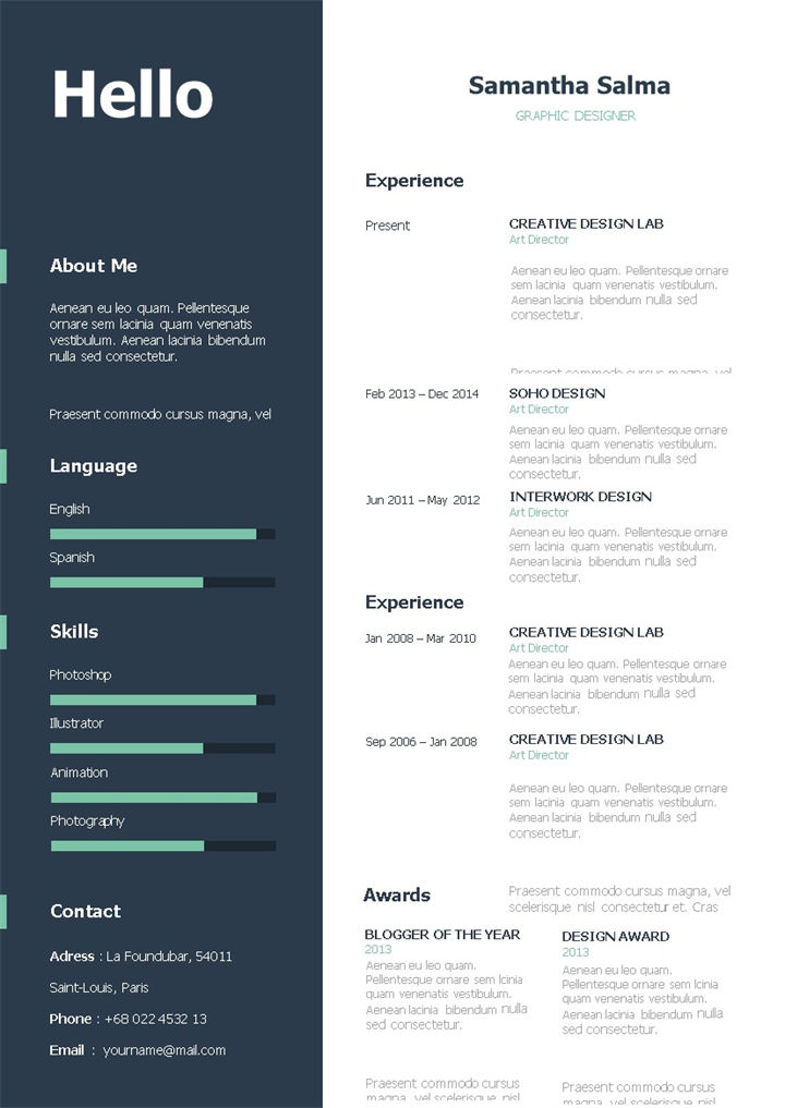 欧美风国际企业平面设计师通用个人简历求职简历自荐信Word模板-办公资源网