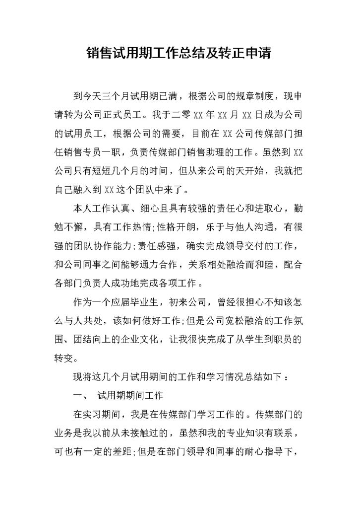 销售试用期年终工作总结及转正申请Word模板-办公资源网
