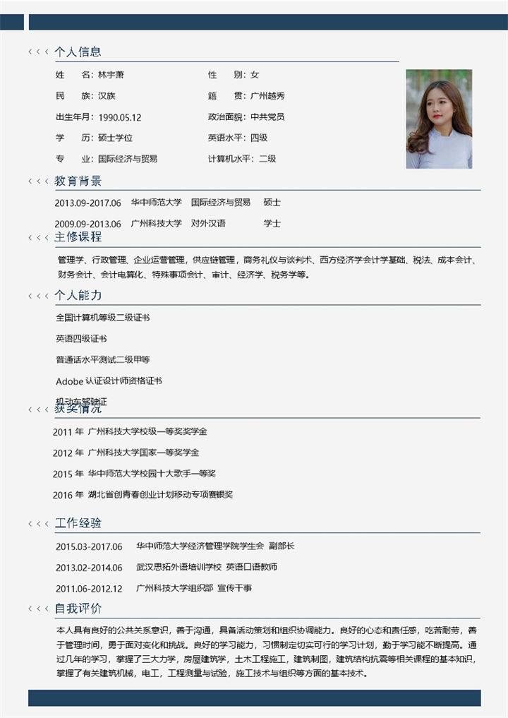 国际经济与贸易专业求职简历Word模板-办公资源网