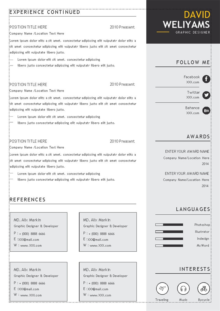 欧美风美术设计员求职通用简历Word模板-办公资源网