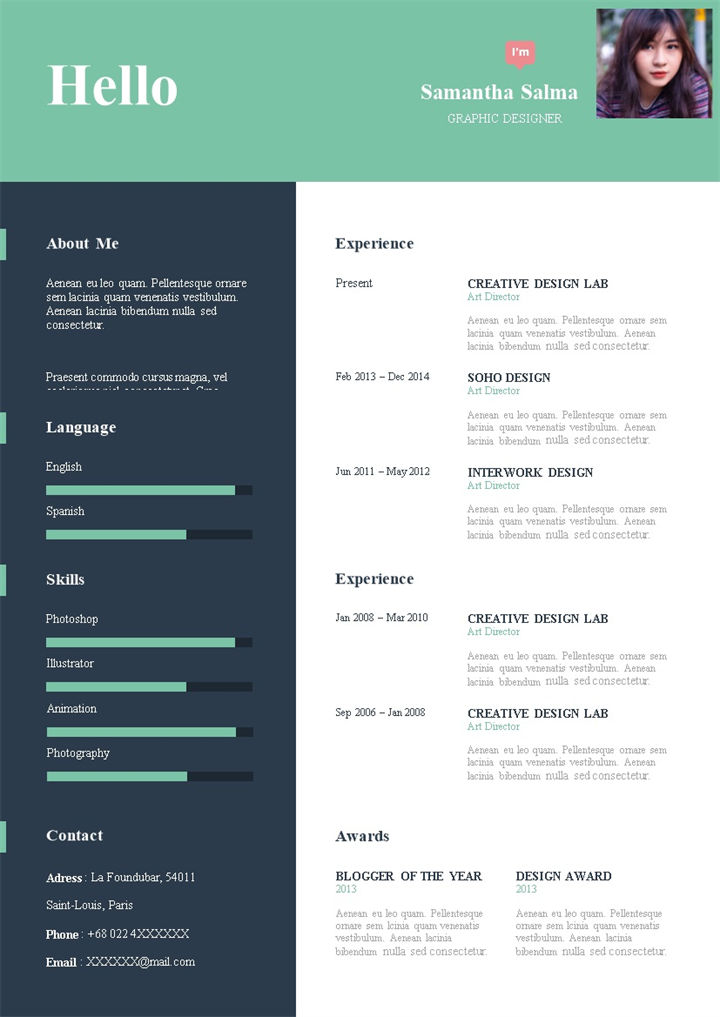 绿色小清新风平面设计师英文简历Word模板-办公资源网