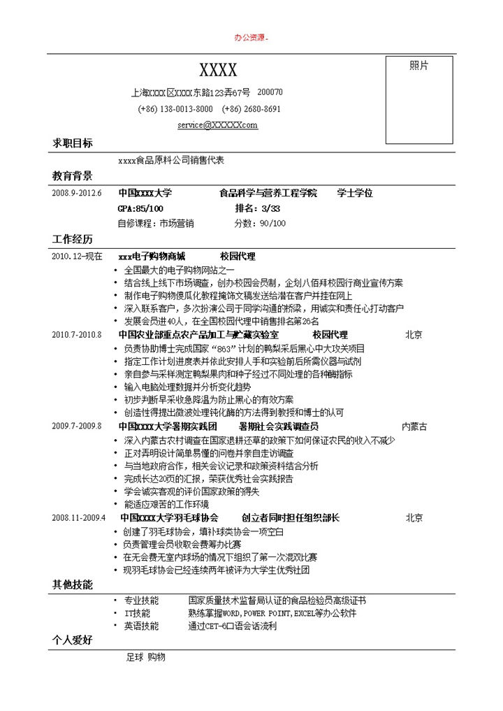 简单的销售类招聘简历个人求职Word模板-办公资源网
