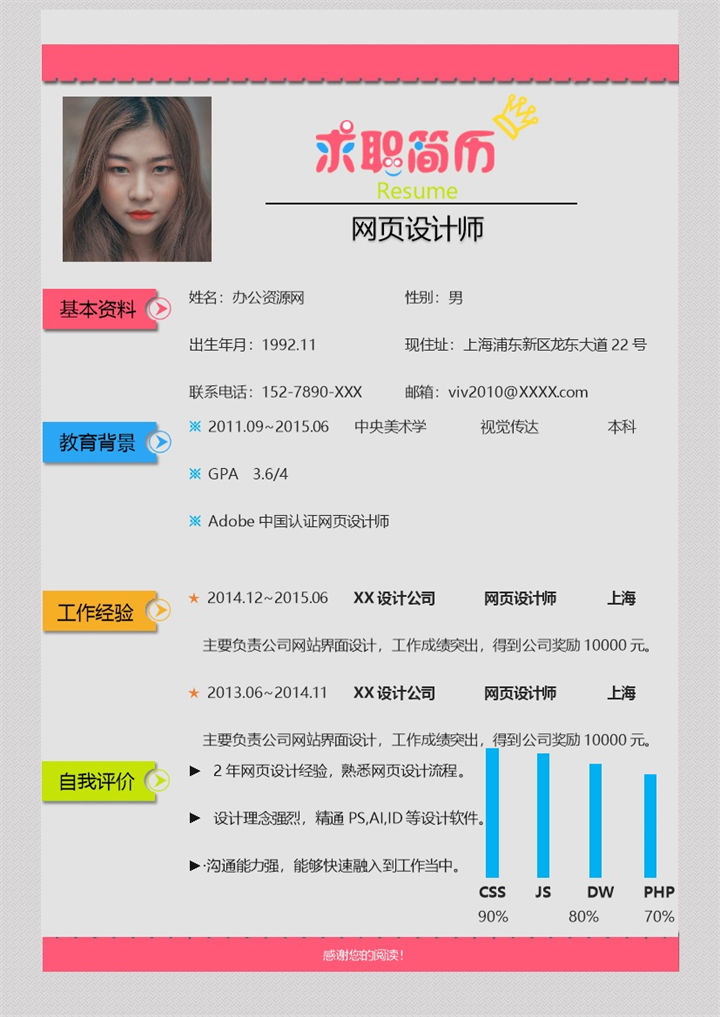 多彩创意风格网页设计师个人简历Word模板-办公资源网