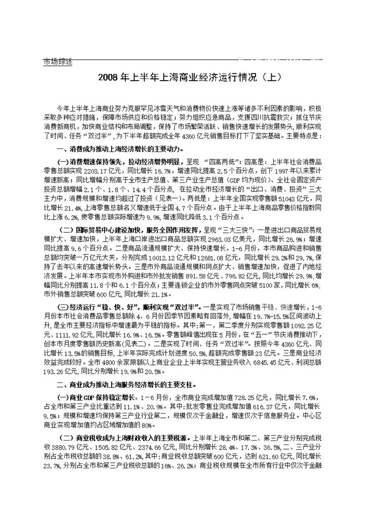 XX年上半年上海商业经济运行情况（上）Word模板-办公资源网