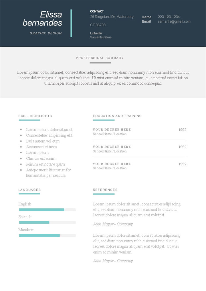 平面造型设计师通用的纯英文简历个人求职简历Word模板-办公资源网
