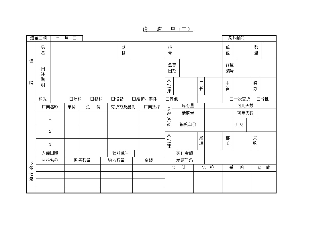 公司物料采购请购验收单word模板-办公资源网