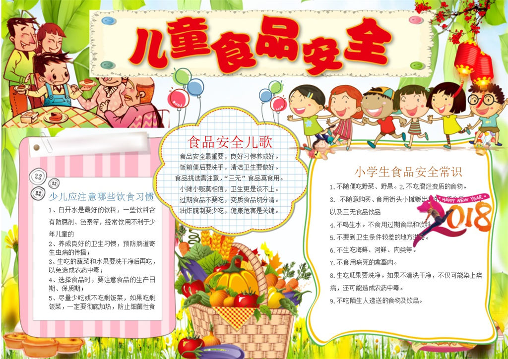 2018清新儿童食品安全手抄报Word模板-办公资源网