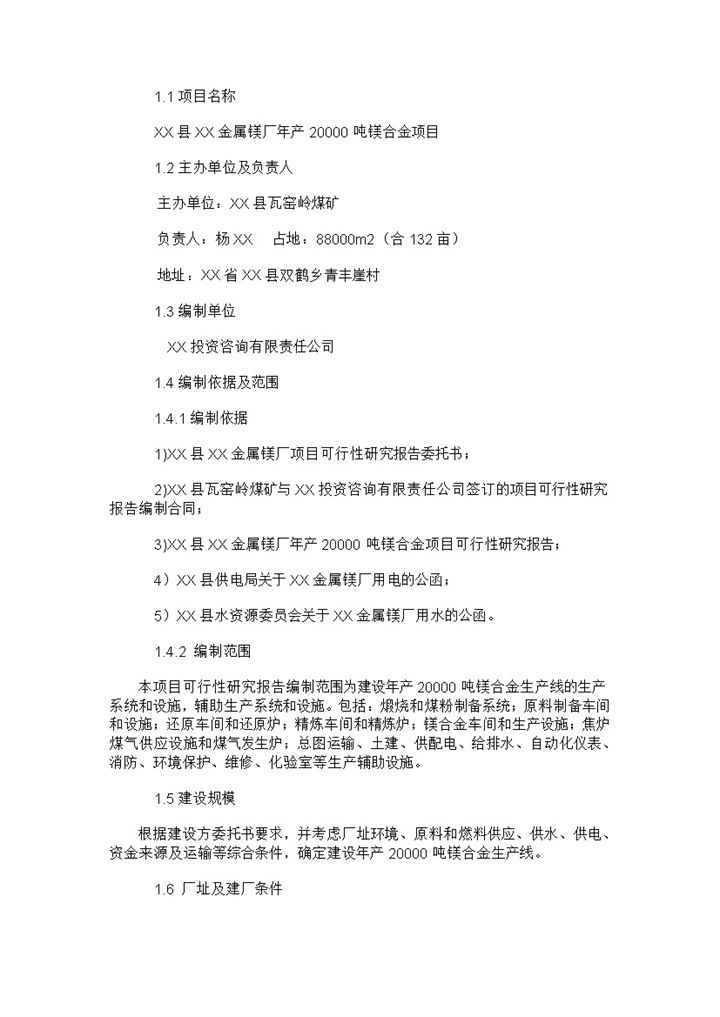 20000吨镁合金项目可行性研究报告Word模板-办公资源网