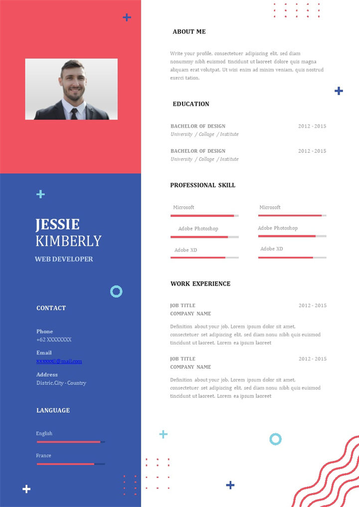 蓝色经典商务风格个人求职英文简历Word模板-办公资源网