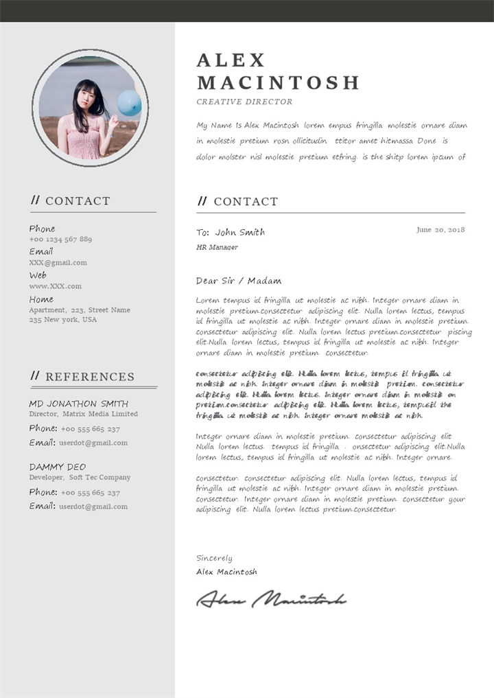 欧美风创意总监求职通用个人简历Word模板-办公资源网