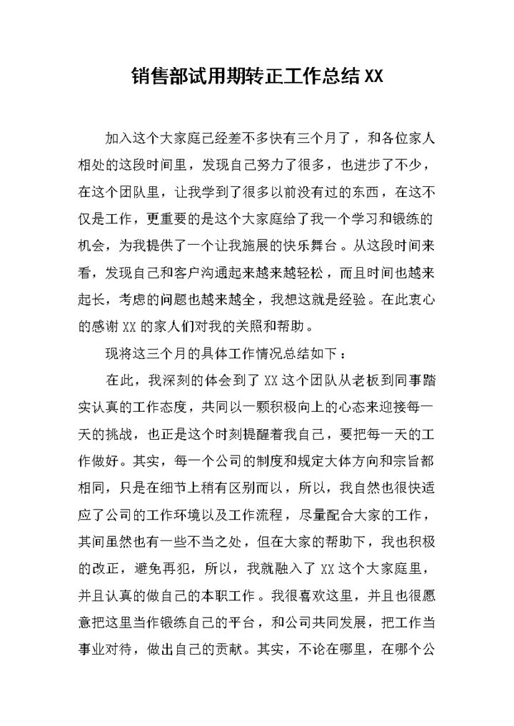简单大气销售部员工试用期转正年终工作总结Word模板-办公资源网