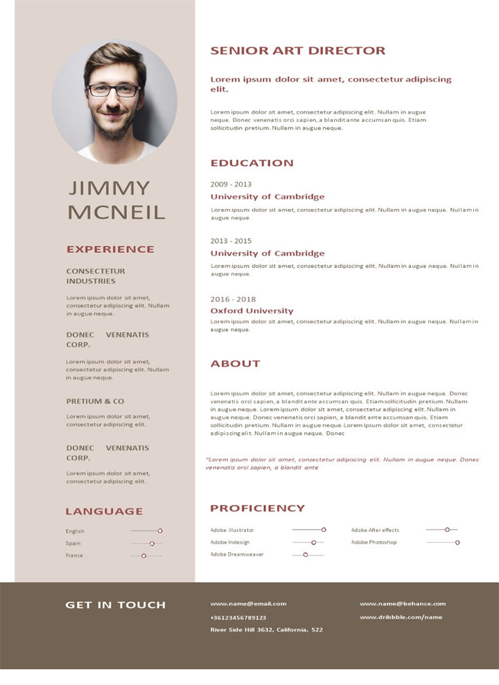 高级艺术总监通用的英文简历个人简历求职简历Word模板-办公资源网