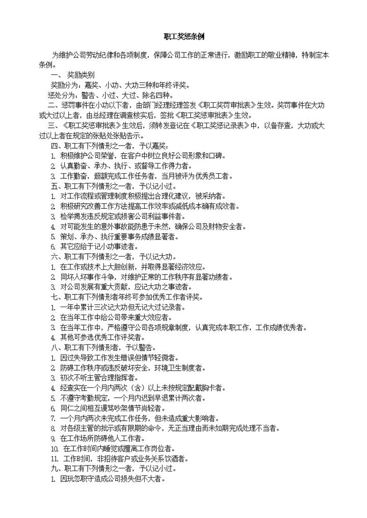 职工奖惩条例奖惩管理标准word模板-办公资源网