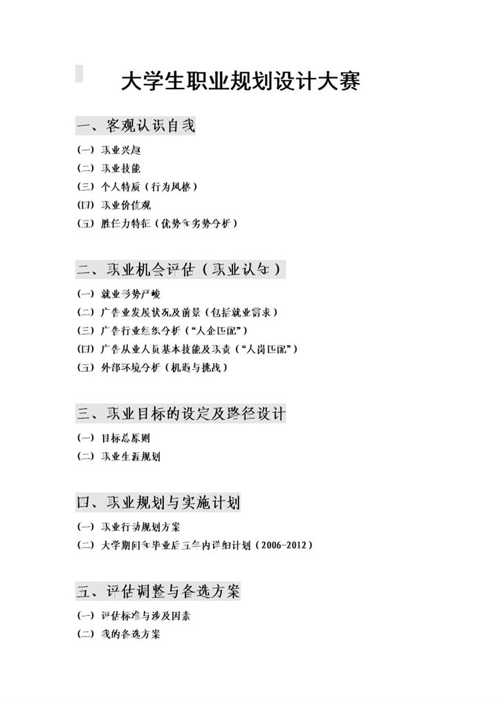 大学生职业规划设计大赛通用职业规划设计书范本Word模板-办公资源网