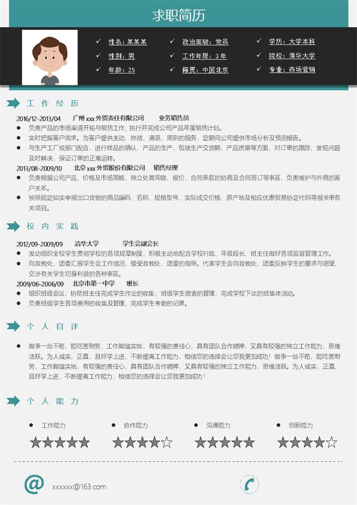 高端板块工程师销售自我介绍求职简历Word模板-办公资源网