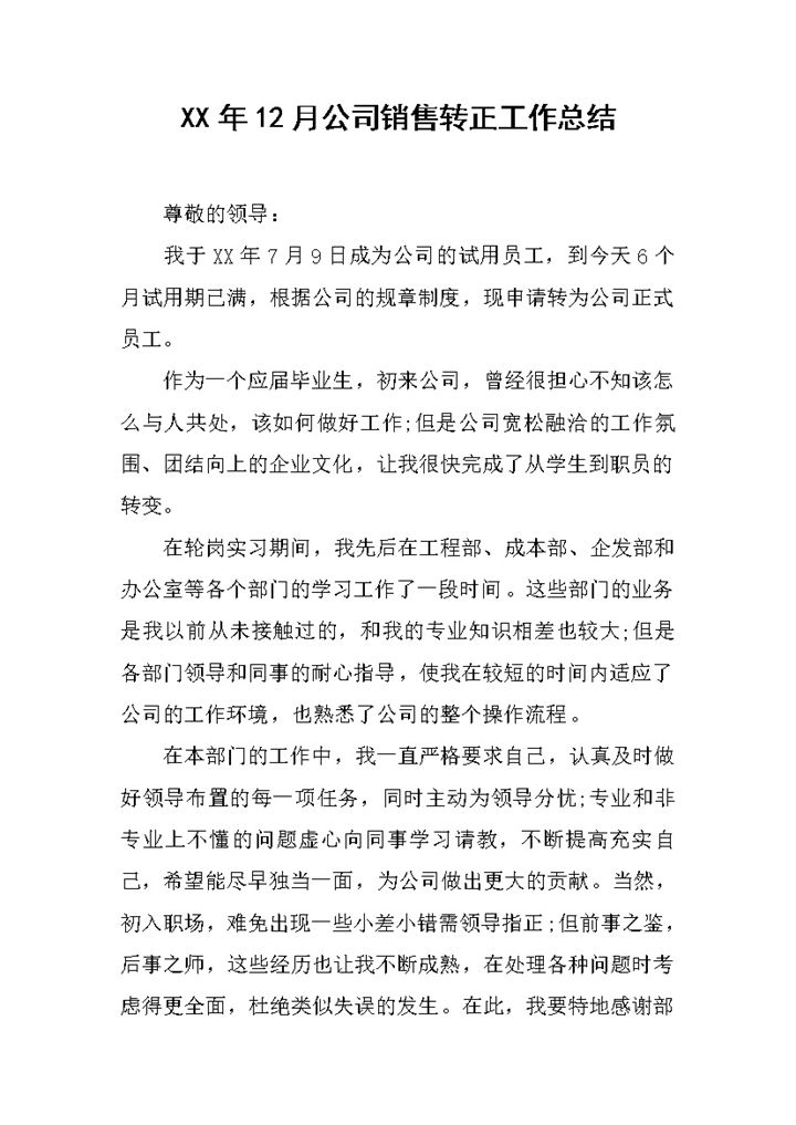 公司销售员工个人年终转正工作总结Word模板-办公资源网