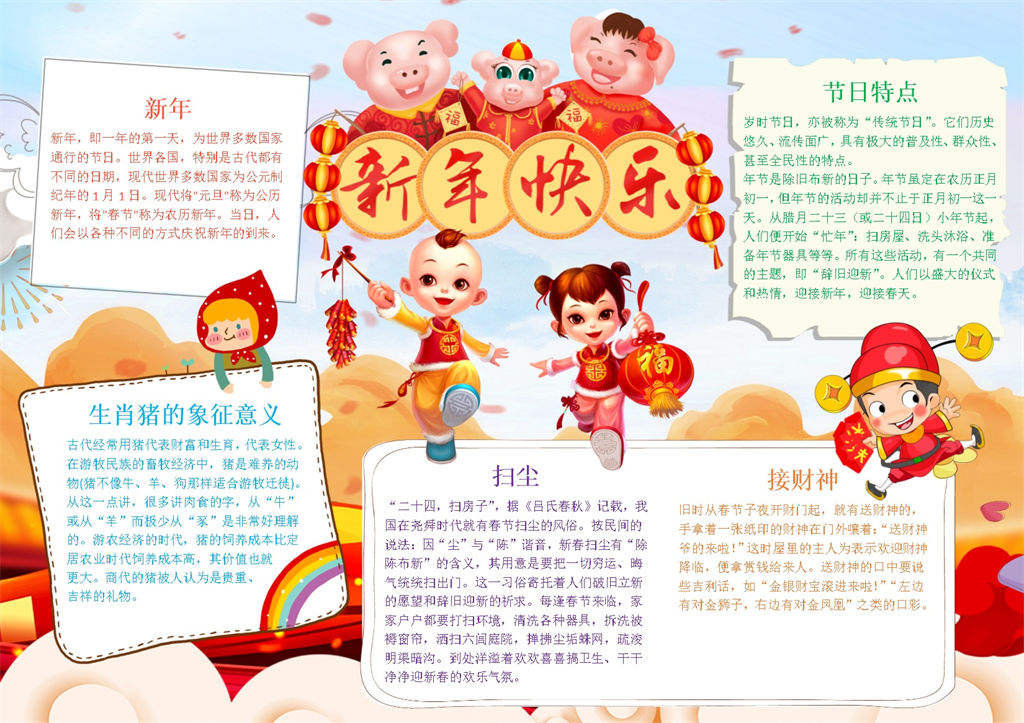 猪年如意喜庆手抄报Word模板-办公资源网