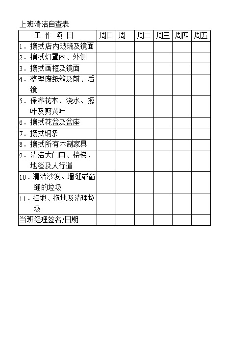 公司员工上班清洁自查表Word模板-办公资源网