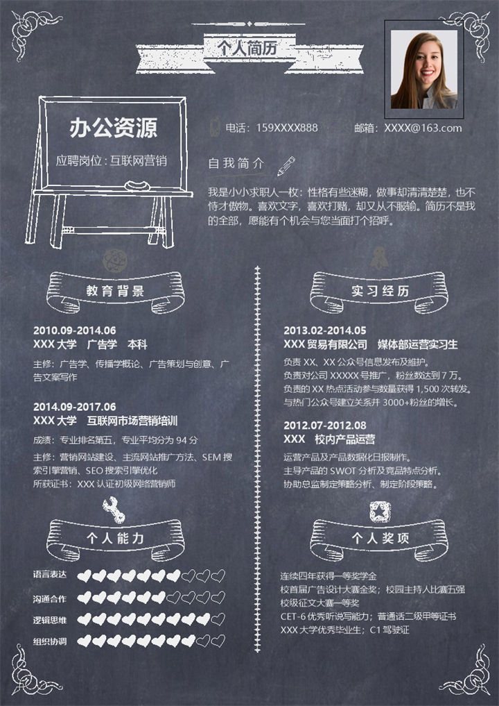 经典创意互联网营销相关工作岗位个人求职简历Word模板-办公资源网