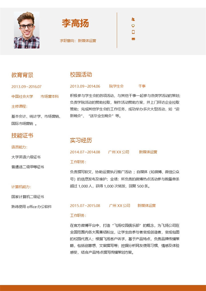 创意简约媒体公关个人简历Word模板-办公资源网