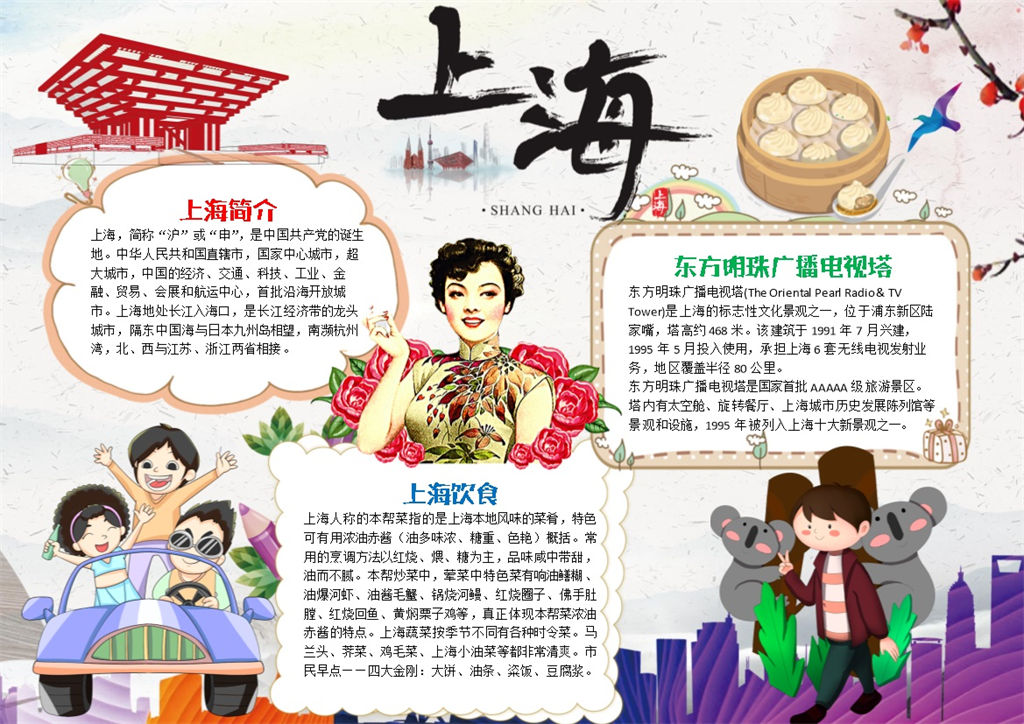 上海简介上海饮食手抄报Word模板-办公资源网