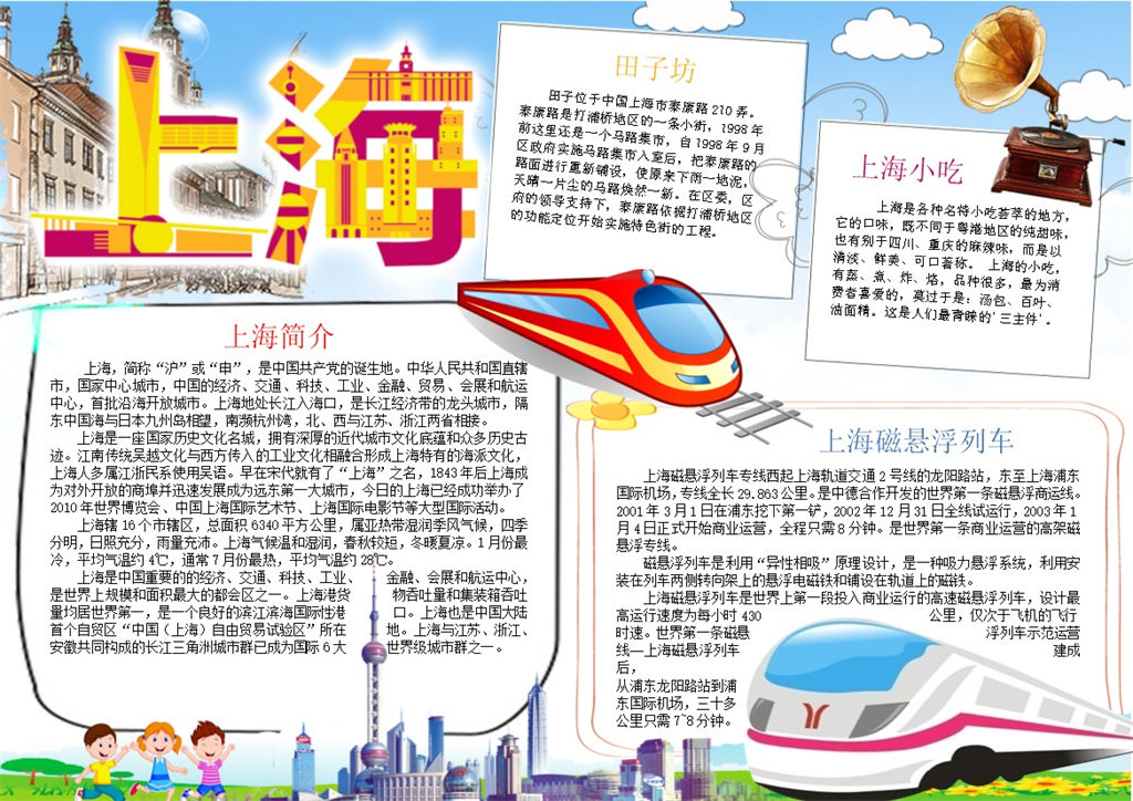 小清新上海印象上海介绍手抄报Word模板-办公资源网