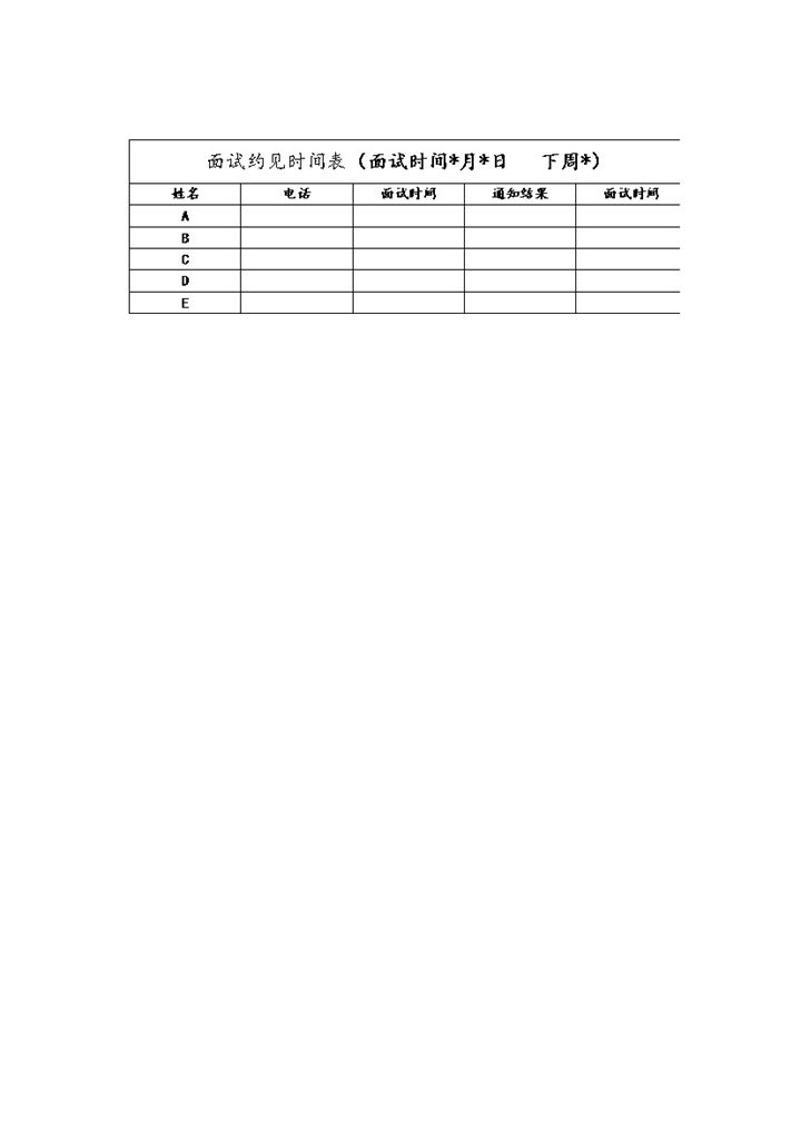 人力资源管理应聘人员面试约见时间表Word模板-办公资源网