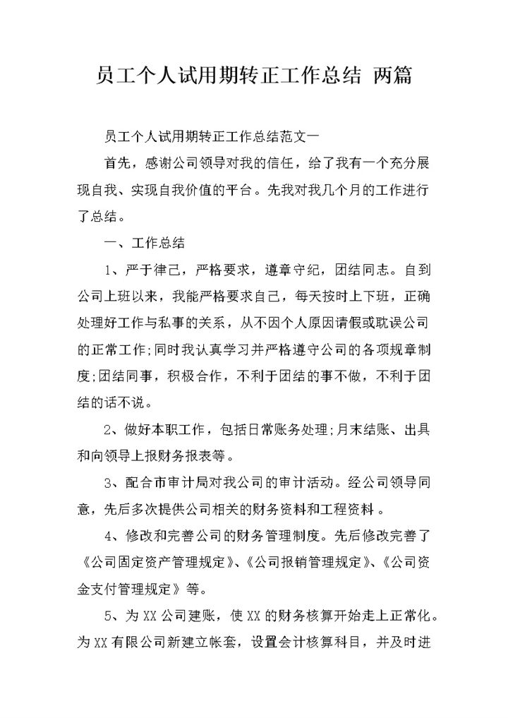 公司员工个人试用期转正工作总结年终总结Word模板-办公资源网