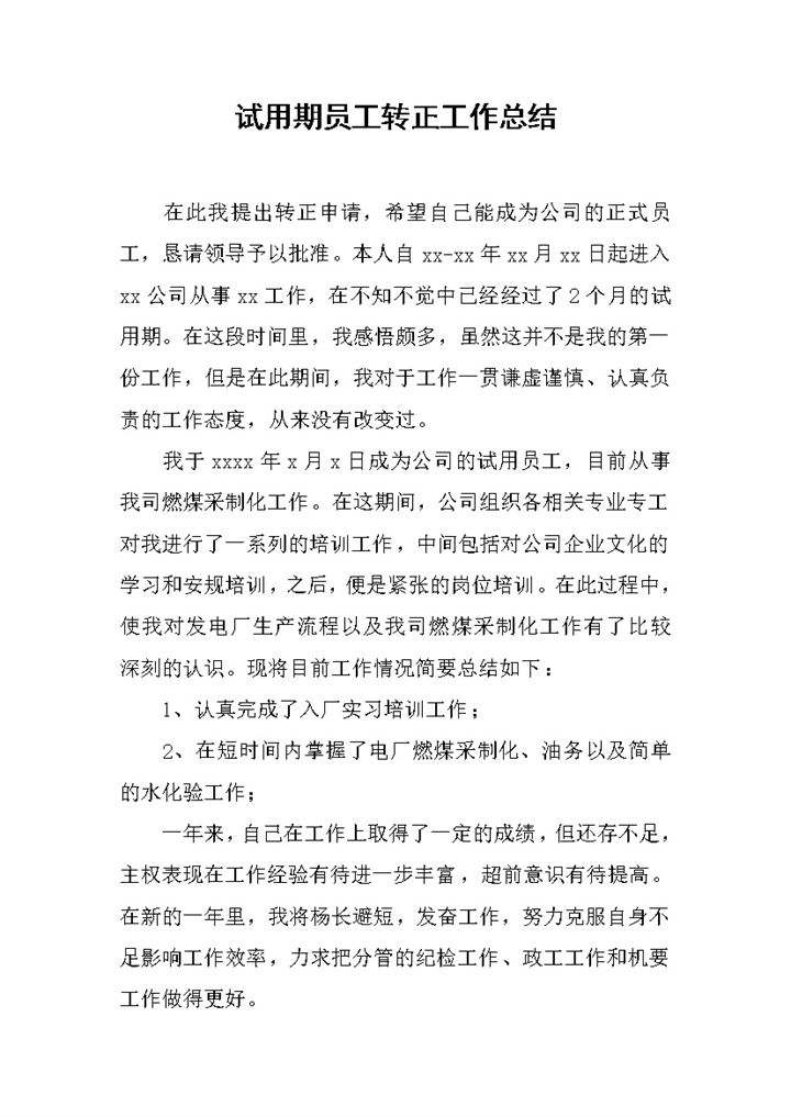 公司试用期员工个人转正年终工作总结Word模板-办公资源网
