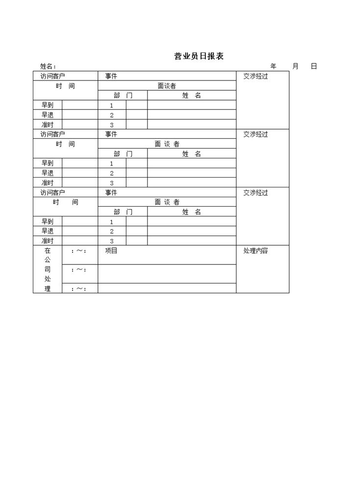 营业员日报表工作报表word模板-办公资源网