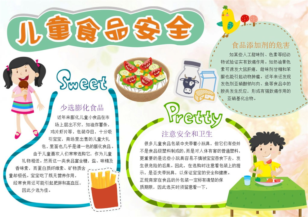 儿童食品安全小清新手抄报Word模板-办公资源网