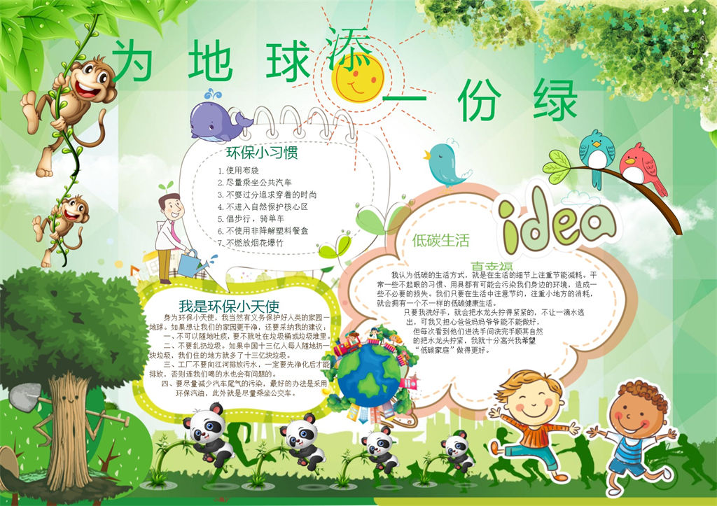 为地球添一份绿植树造林手抄报Word模板-办公资源网