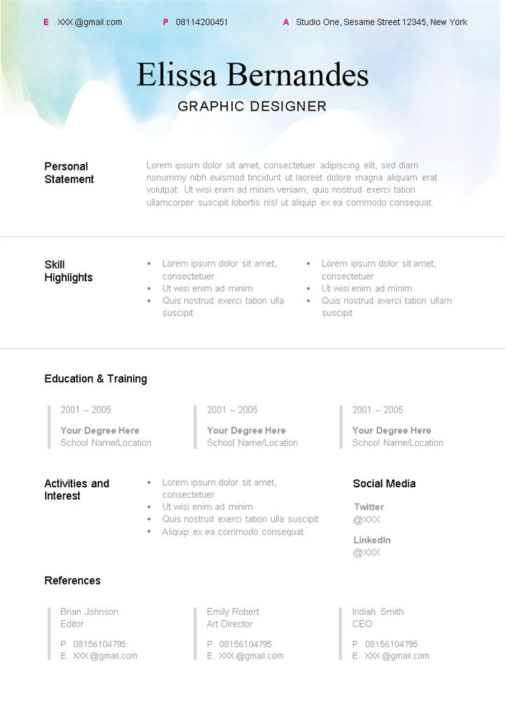 清新商务风外企平面设计师通用求职简历求职信个人简历Word模板-办公资源网