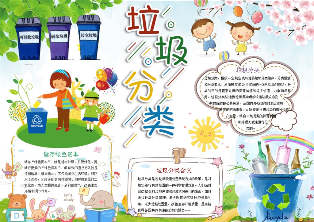 垃圾分类保护地球环境Word手抄报模板-办公资源网